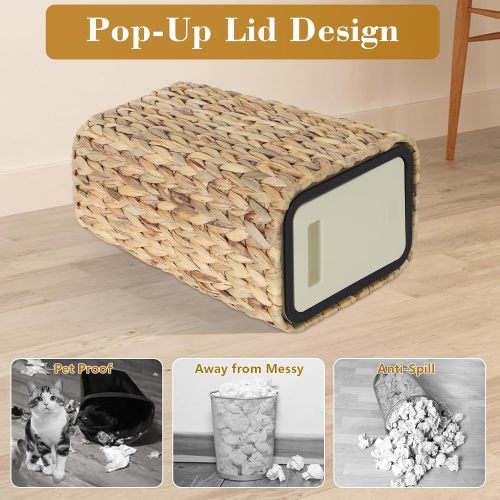 2-in-1 Wicker Bin With Pressed Top Cover, Woven Waste Paper Basket And Basket For Bathroom, Kitchen, Living Room, Bedroom Unavailable Platforms- Welfel