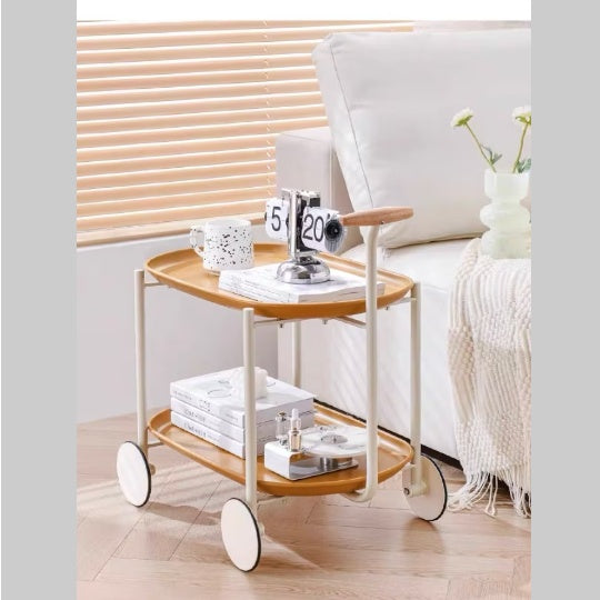 Movable Small Pushcart Inimalist Style Coffee Table Storage Cart Double-layer Modern Sofa Side Bedroom Leisure