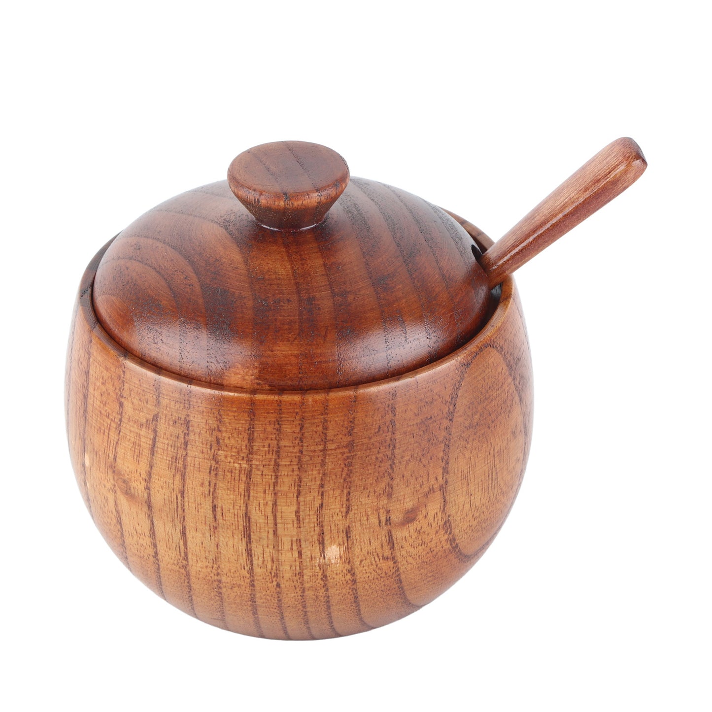 1Pc Solid Wood Spice Jar Seasoning Pot Sugar Bowl with Spoon and Lid for Kitchen Tool