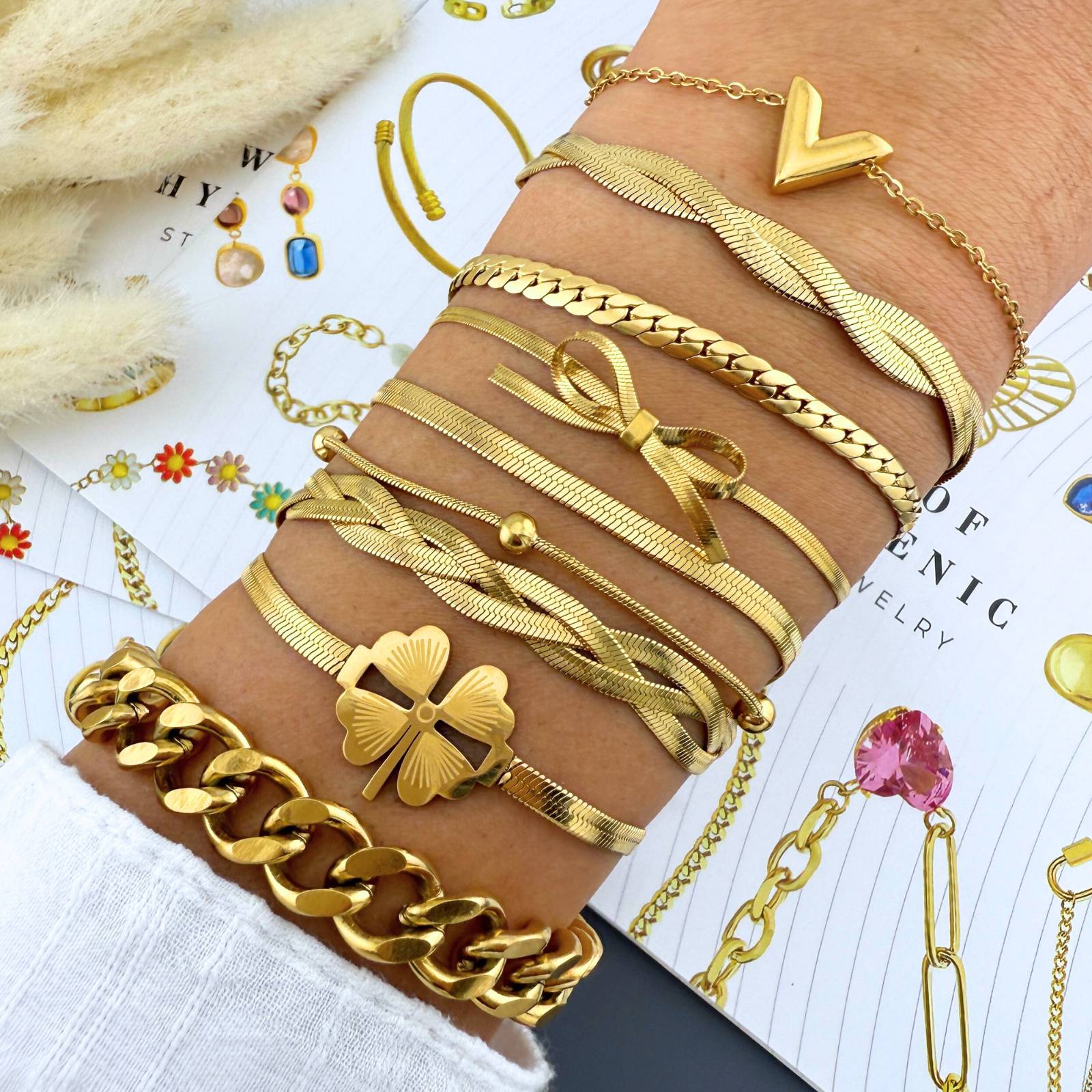 Bracelet, 18K Gold Plated Steel