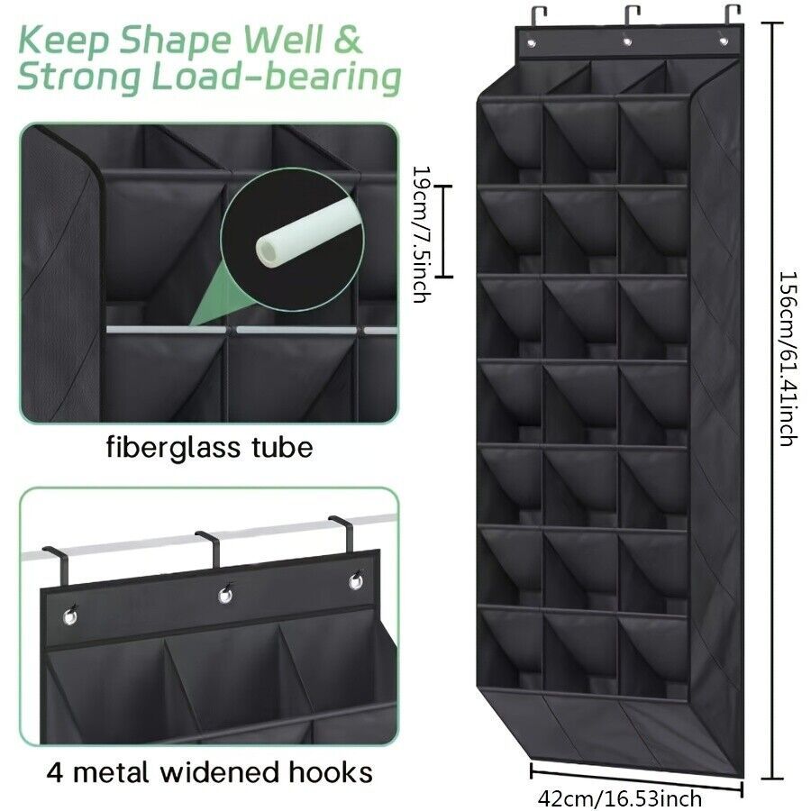 24Pocket Hanging Shoe Holder Storage Box Over Door Rack Hanger Closet Organizer.