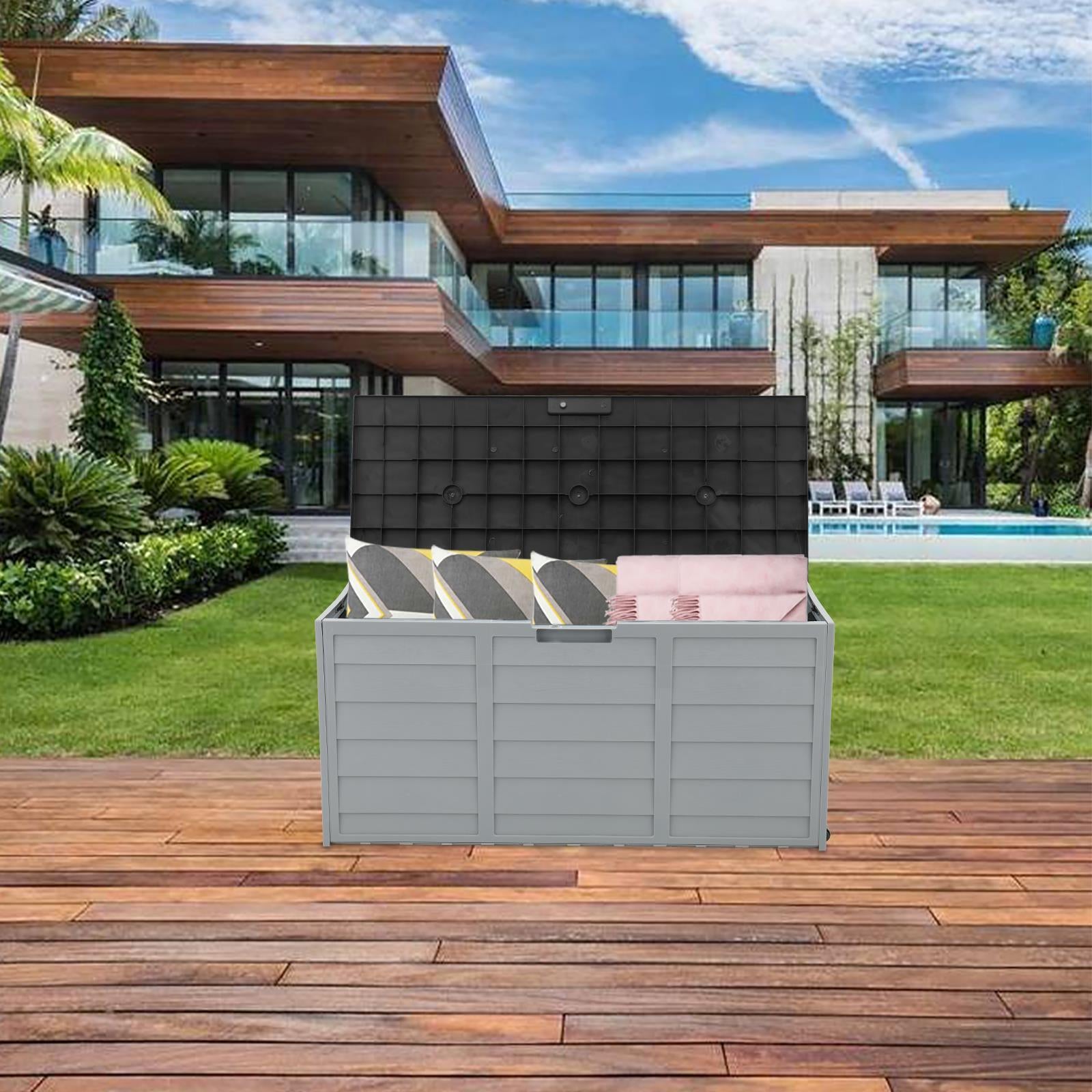 Garden Storage Box 75 Gal Black Outdoor Tool Case Cushion Organizer with Wheels