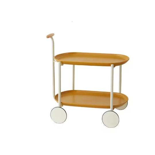 Movable Small Pushcart Inimalist Style Coffee Table Storage Cart Double-layer Modern Sofa Side Bedroom Leisure