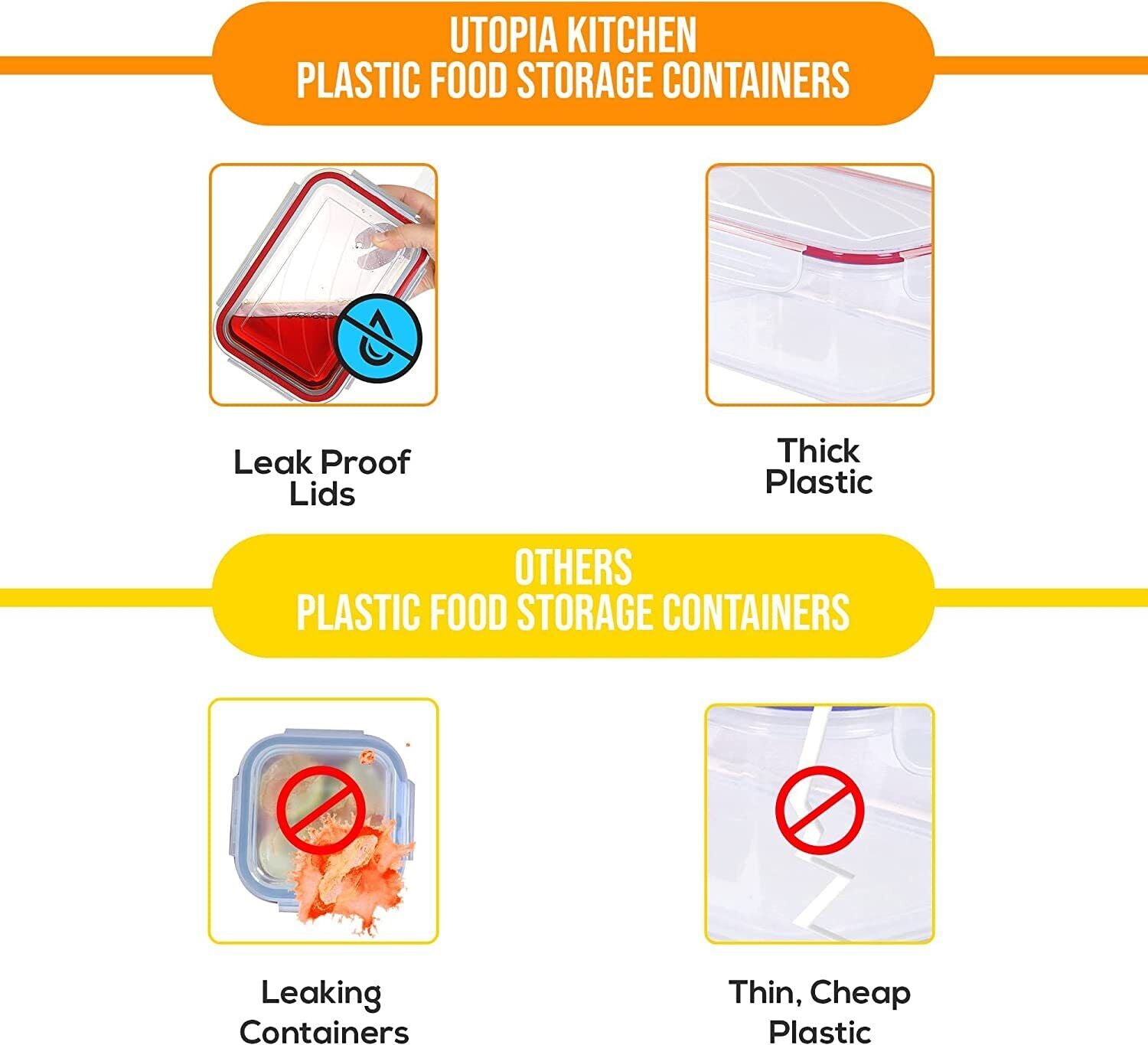 Utopia Kitchen Plastic Food Containers with Storage Lids Meal Prep Airtight