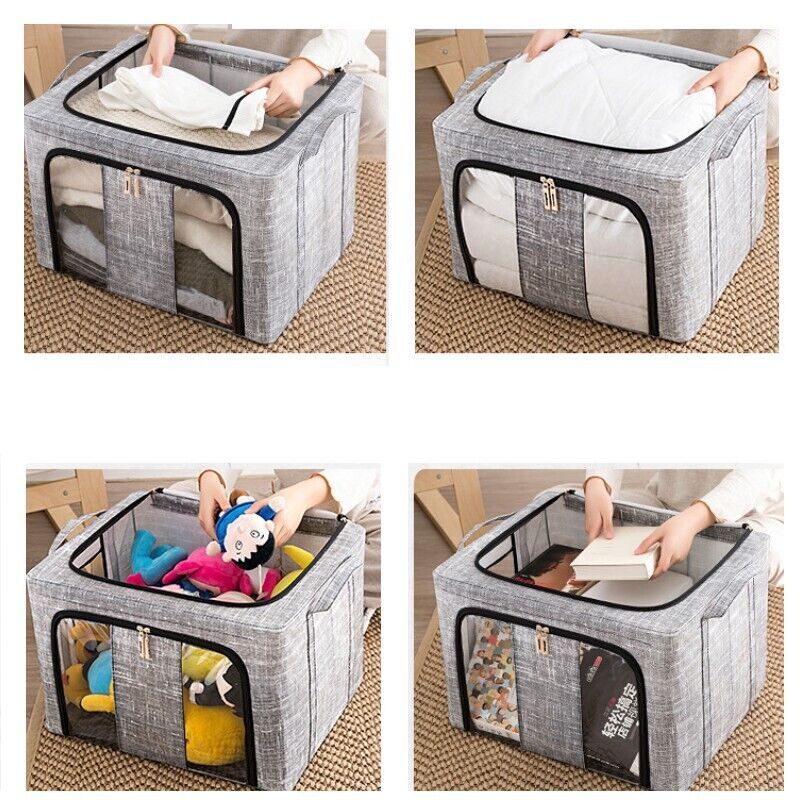 3PC 66L Clothes Storage Bags Zipped Organizer Underbed Wardrobe Cube Closet Box