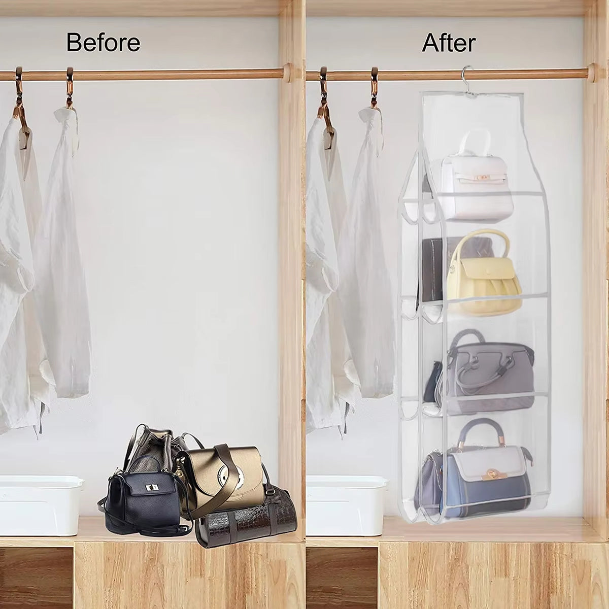 Hanging Handbag Storage Bag With 8 Pocket Wardrobe Closet Transparent Organizer Dust-proof Cover For Household Sundry Shoe Bag