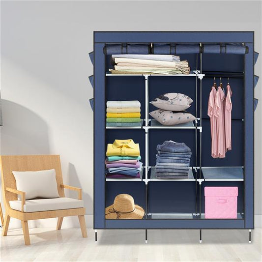 High Foot Canvas Free Side Fabric Wardrobe In Dark Blue