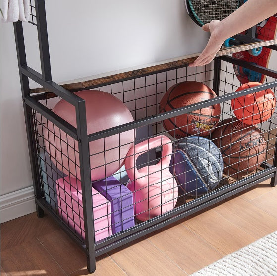 Garage Sports Equipment Storage Rack With Bench Storage Rack