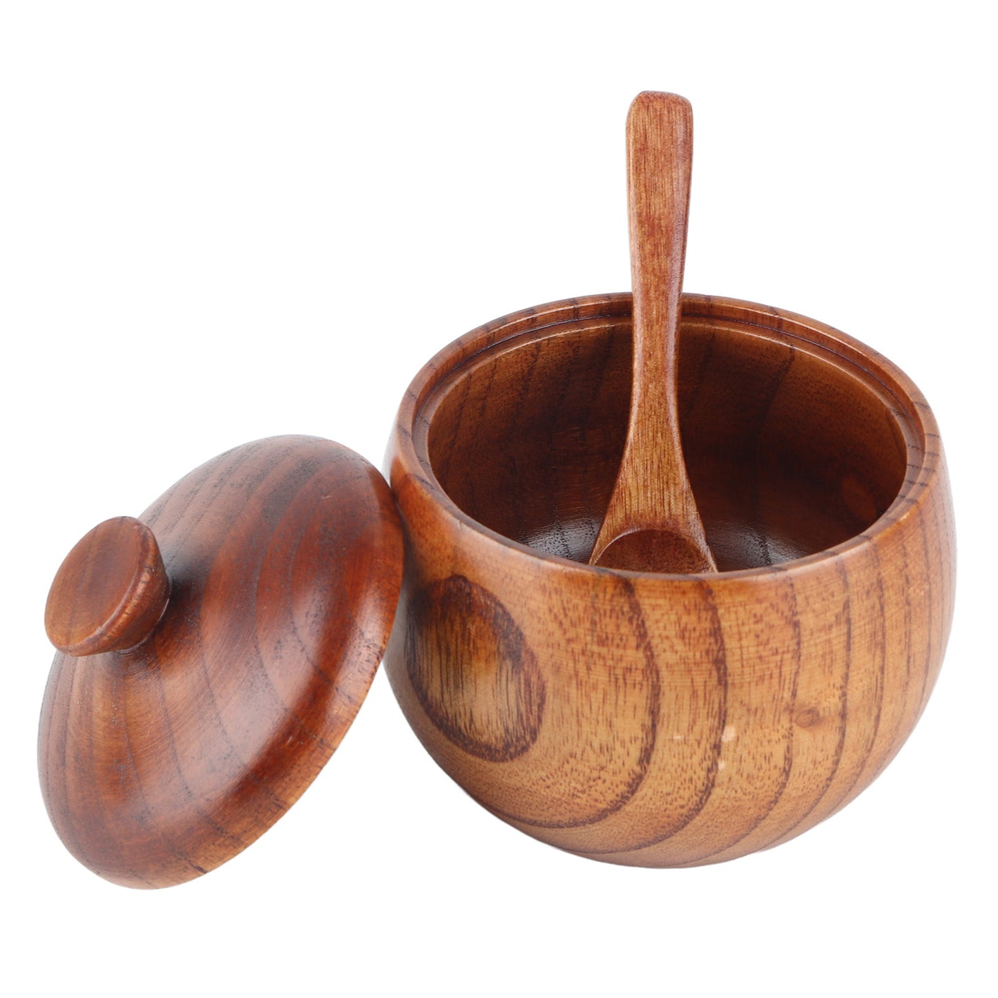 1Pc Solid Wood Spice Jar Seasoning Pot Sugar Bowl with Spoon and Lid for Kitchen Tool