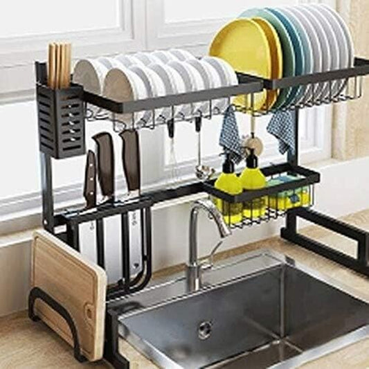 Dish Drying Rack Kitchen Storage Shelf over Sink 2-Tier Stainless Steel Cutlery