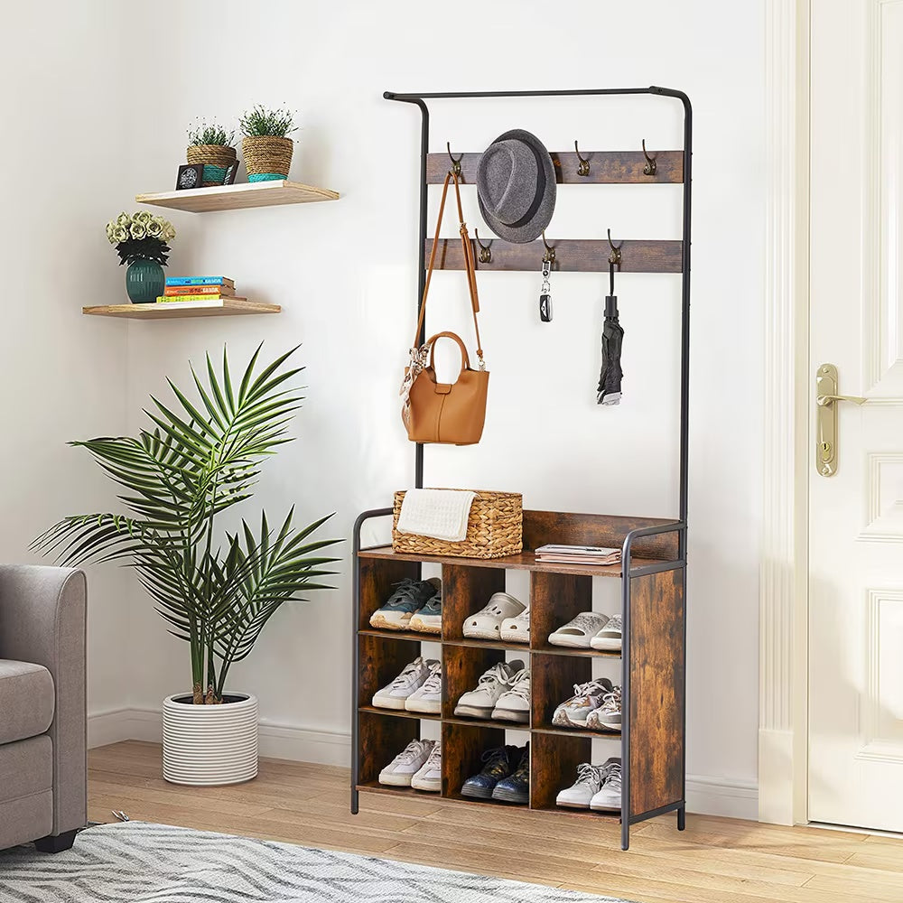 Coat Rack, Hall Tree With Shoe Rack For Entryway, 3-in-1 Entryway Coat Rack And Storage Rack, With 7 Hooks, A Hanging Rod