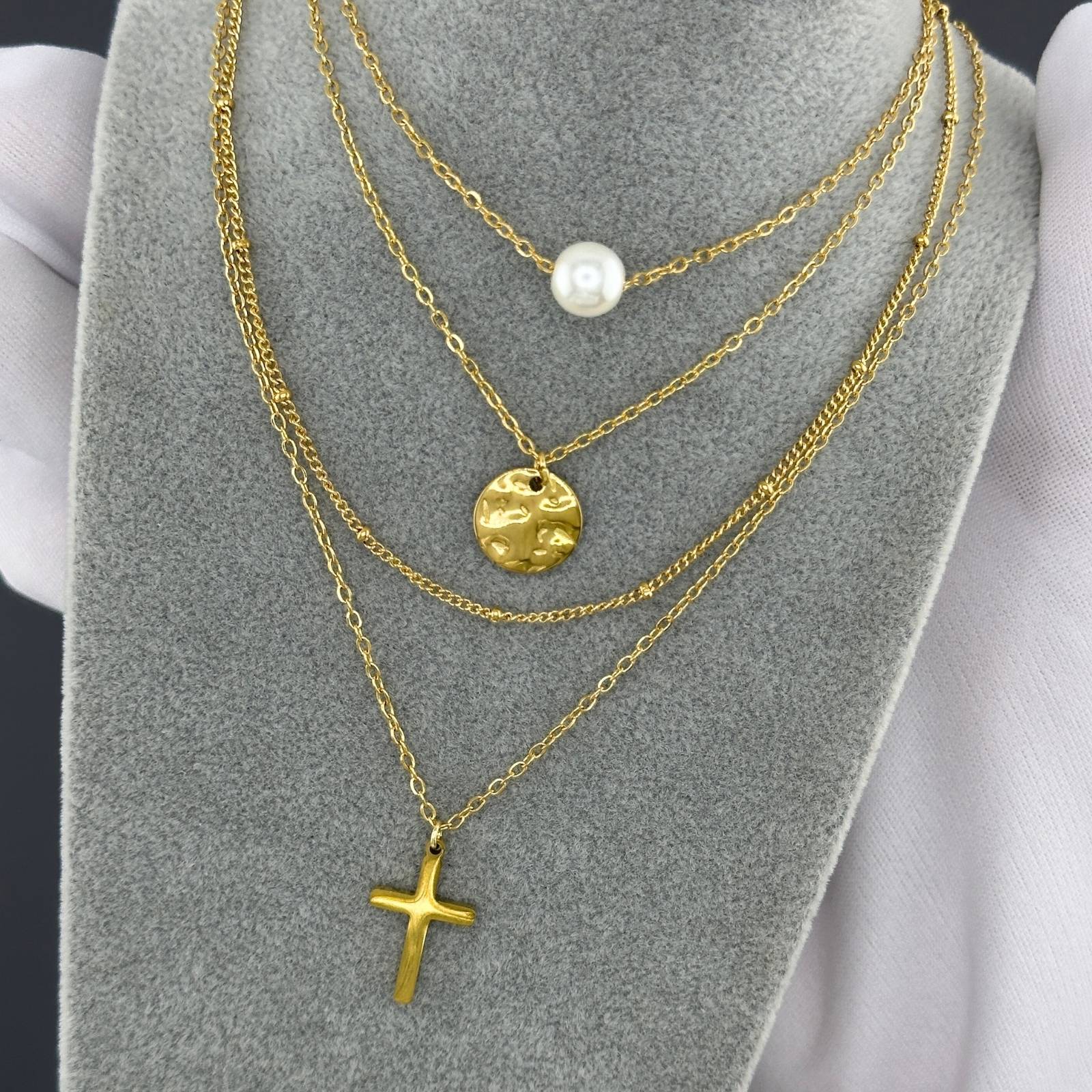 Crosses Necklace, 18K Gold Plated Steel