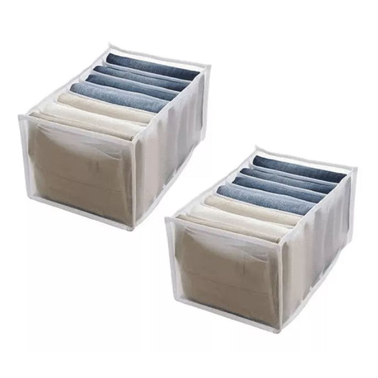 2Pcs White 7 Gird Pants Divider Storage Box Pants 7 Compartment Closet Pants Storage Case Organizer