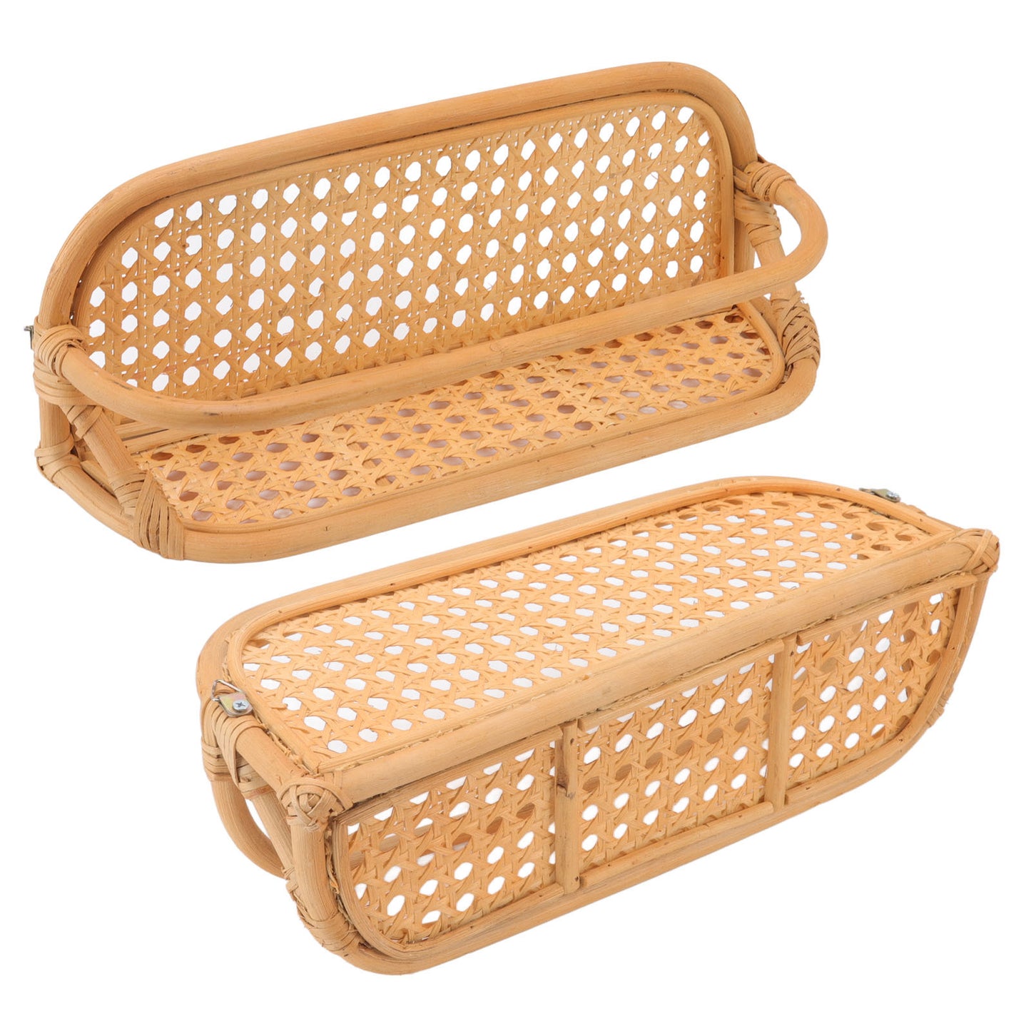 Rattan Wall Shelf Hand Crafted Durable Natural Rattan Hanging Rack Wall Storage Shelf for Bathroom Kitchen Living Room