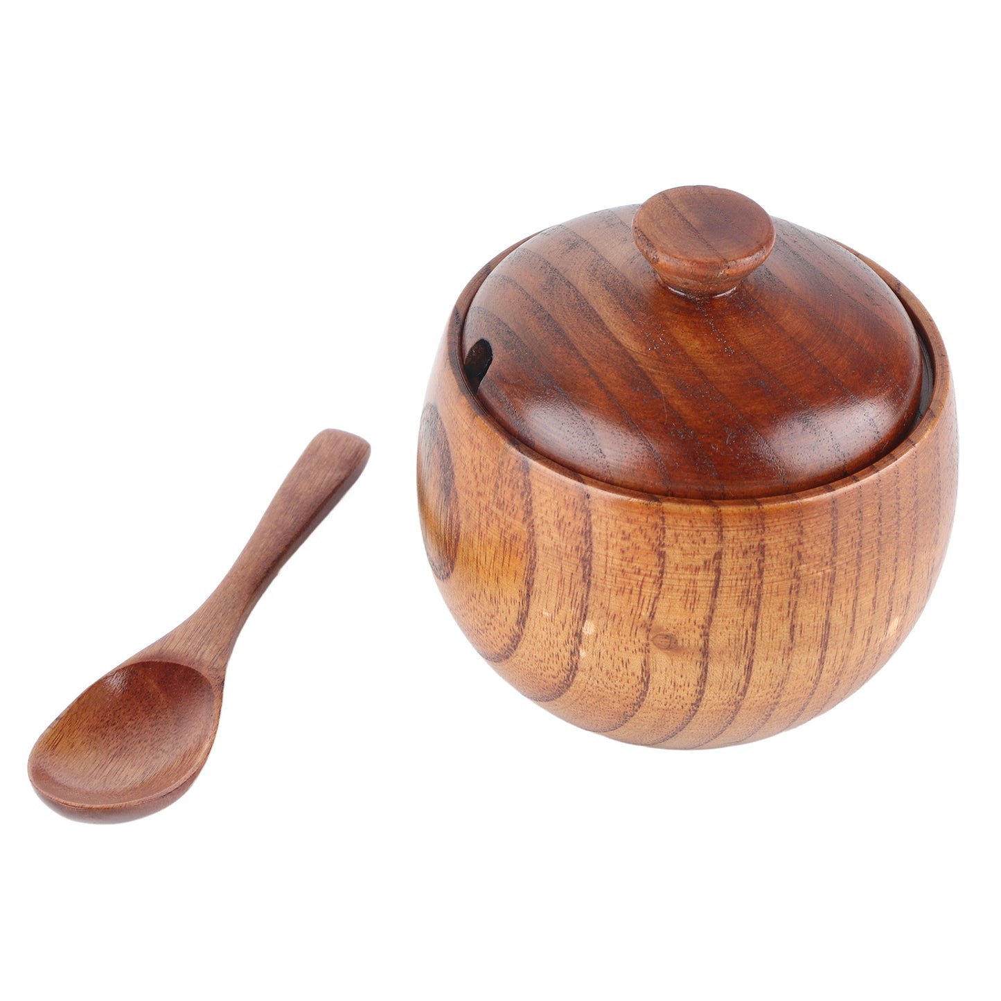 1Pc Solid Wood Spice Jar Seasoning Pot Sugar Bowl with Spoon and Lid for Kitchen Tool