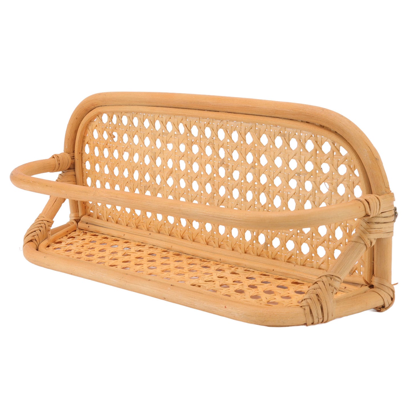 Rattan Wall Shelf Hand Crafted Durable Natural Rattan Hanging Rack Wall Storage Shelf for Bathroom Kitchen Living Room