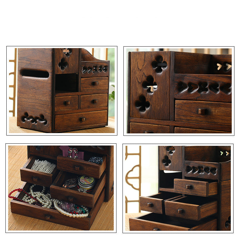 Wooden Retro Cosmetic Organizer Storage Box Rack