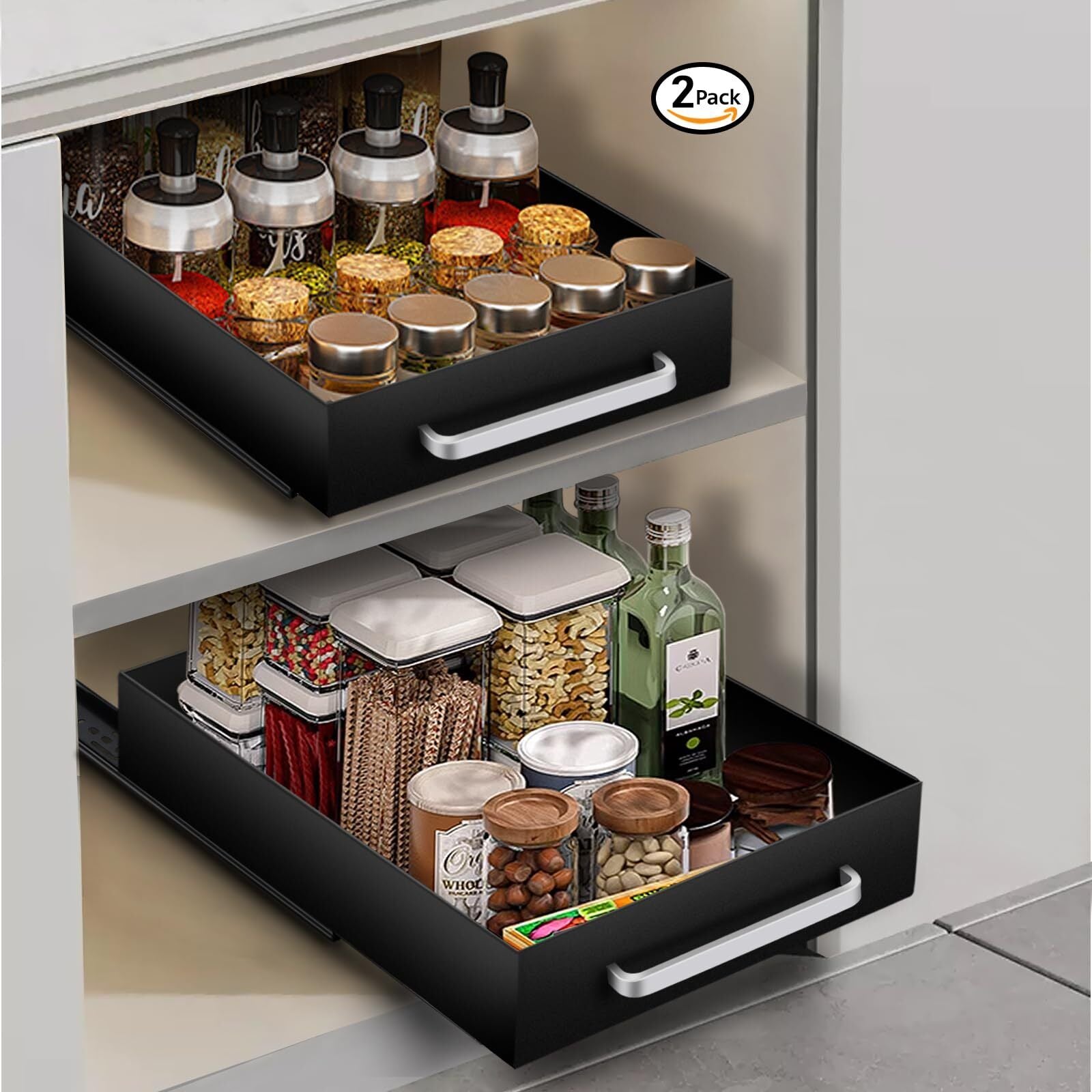 2 Pack Pull Out Cabinet Organizer Fixed with Adhesive Nano Film Heavy Duty Slide
