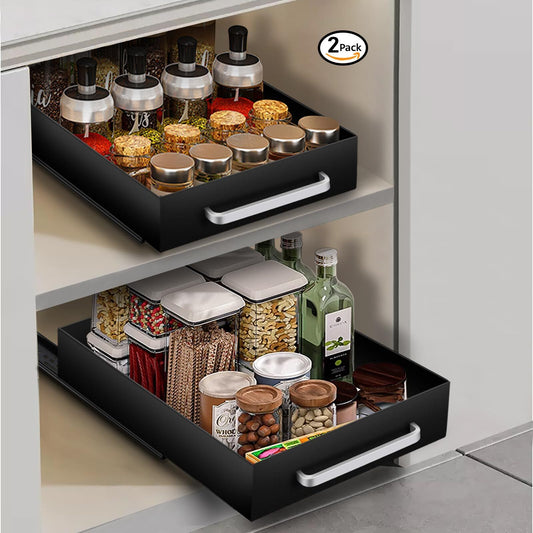 2 Pack Pull Out Cabinet Organizer Fixed with Adhesive Nano Film Heavy Duty Slide