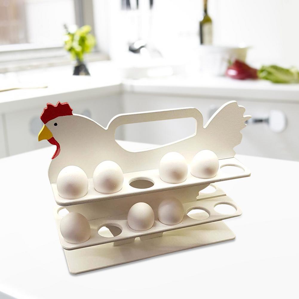 12 Cells Chicken Shape Egg Shelf Portable Wooden Case Organizer Egg Protect Container Box Kitchen Storage Accessories