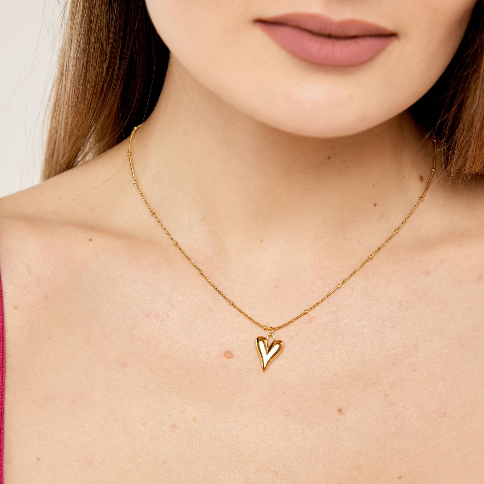 Hearts Necklace, 18K Gold Plated Steel