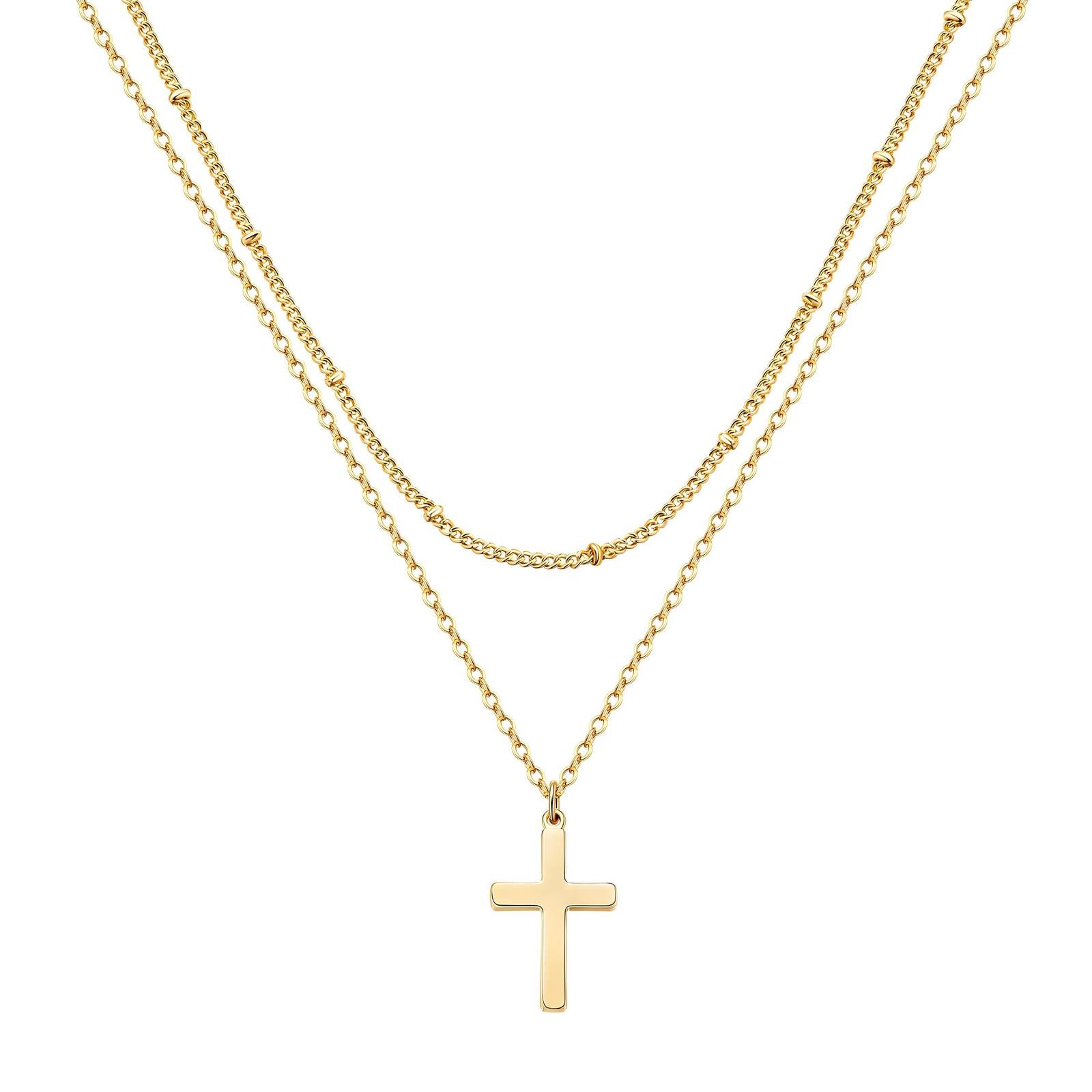 Crosses Necklace, 18K Gold Plated Steel