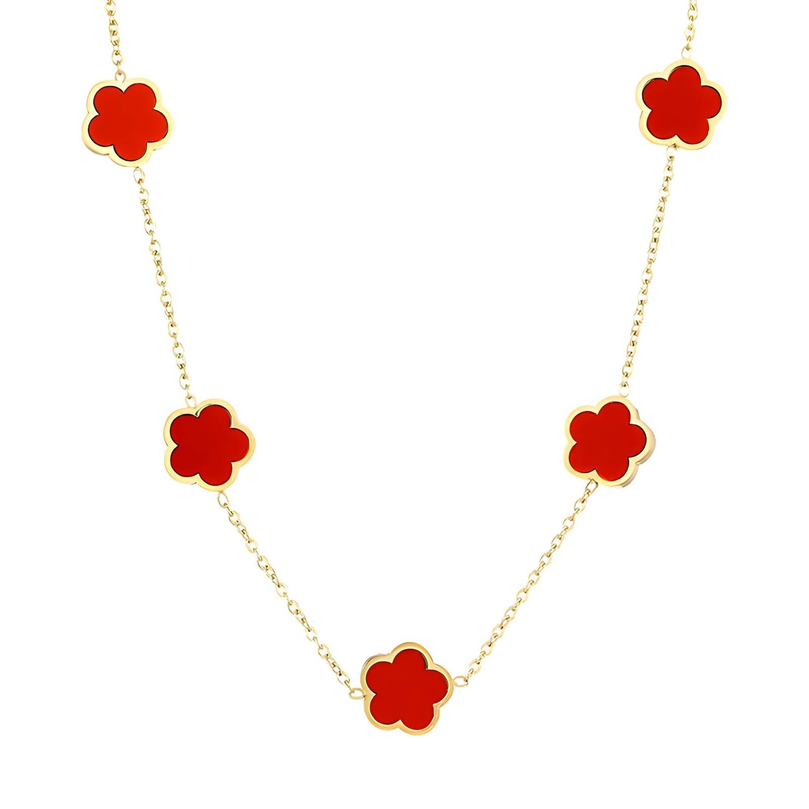 Flowers Necklace, 18K Gold Plated Steel