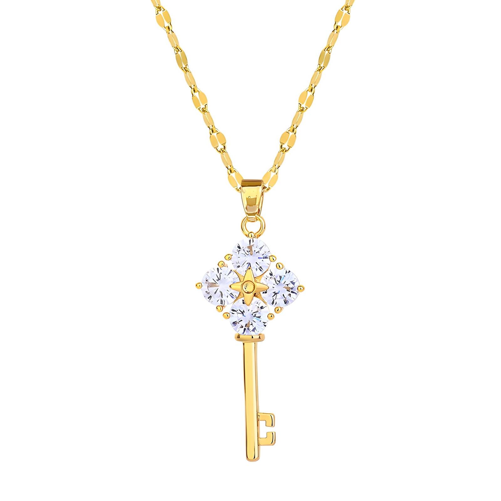Key Necklace, 18K Gold Plated Steel