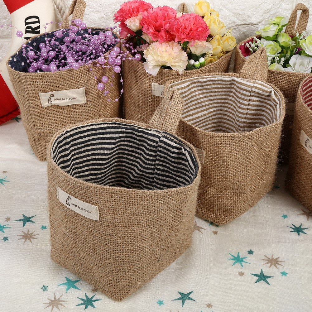 Cotton Linen Hamper Hanging Bag Home Gadget Storage Organizer Foldable Basket Blue Stripe