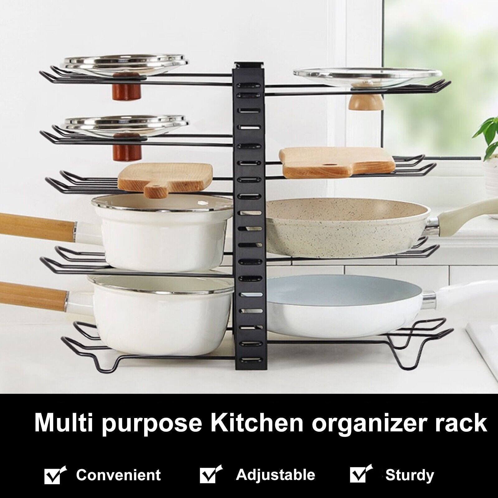 Pots and Pans Organizer for Cabinet 8 Tier Adjustable Pot and Pan Organizer Rack