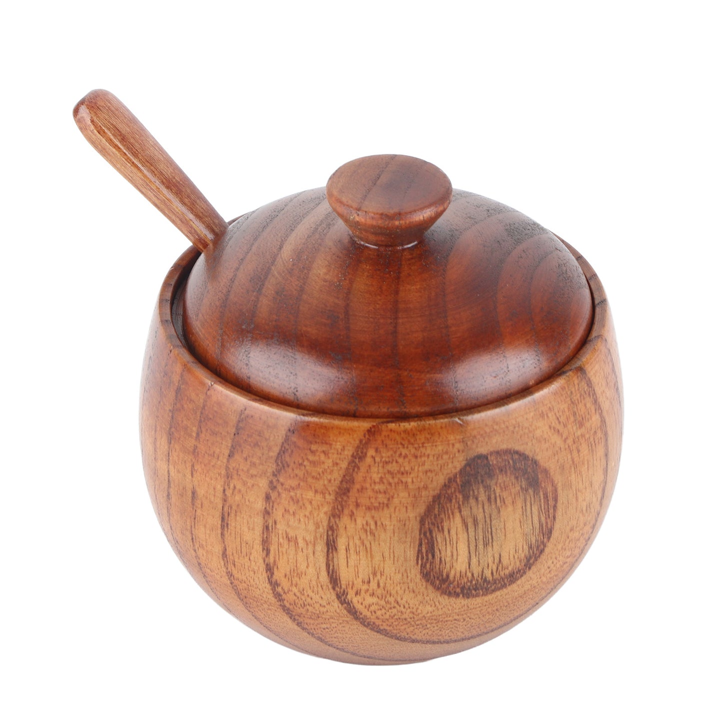 1Pc Solid Wood Spice Jar Seasoning Pot Sugar Bowl with Spoon and Lid for Kitchen Tool