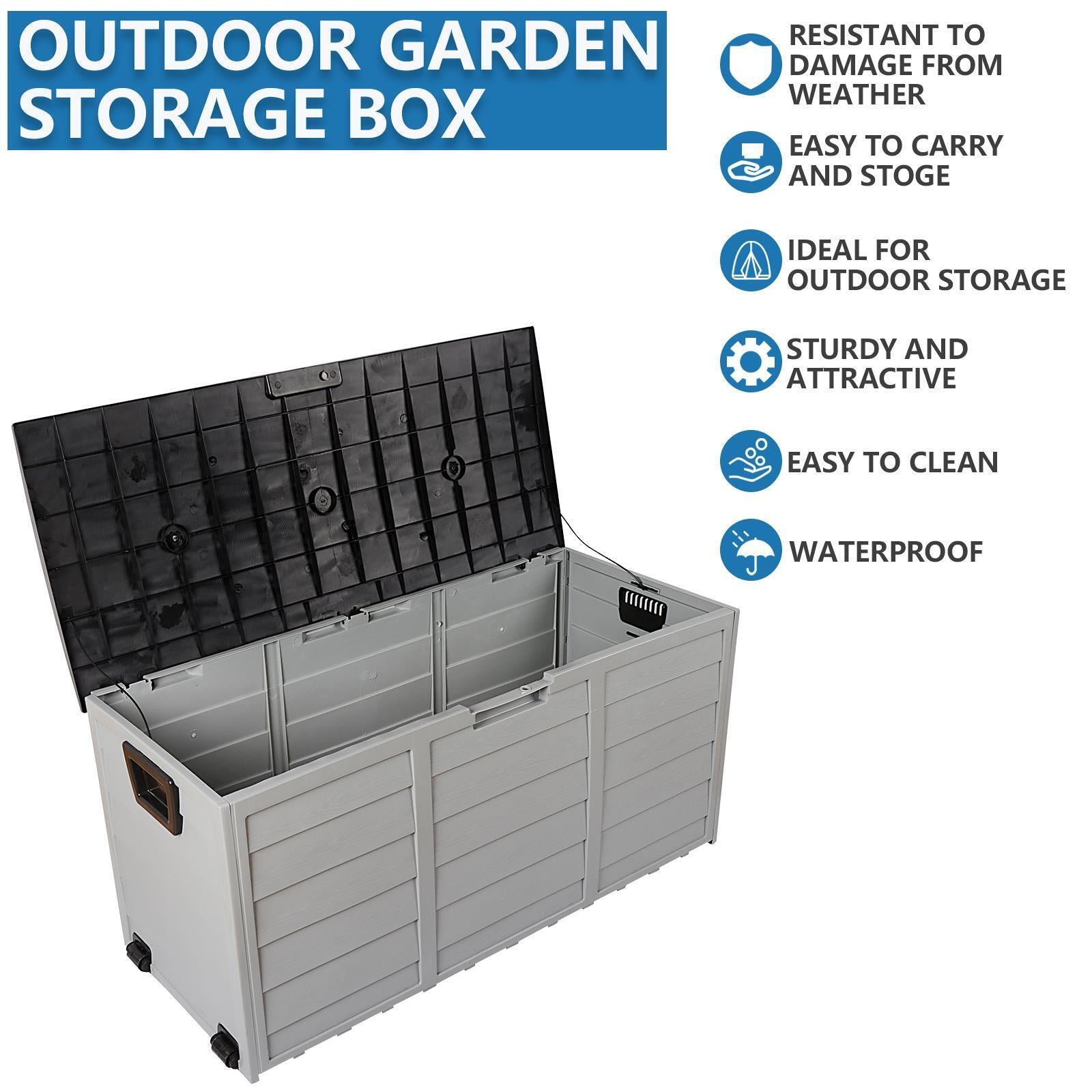 Garden Storage Box 75 Gal Black Outdoor Tool Case Cushion Organizer with Wheels