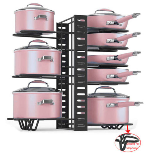Pots and Pans Organizer for Cabinet 8 Tier Adjustable Pot and Pan Organizer Rack
