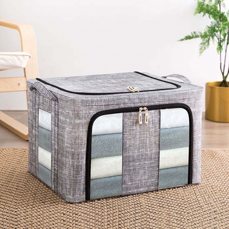 3PC 66L Clothes Storage Bags Zipped Organizer Underbed Wardrobe Cube Closet Box