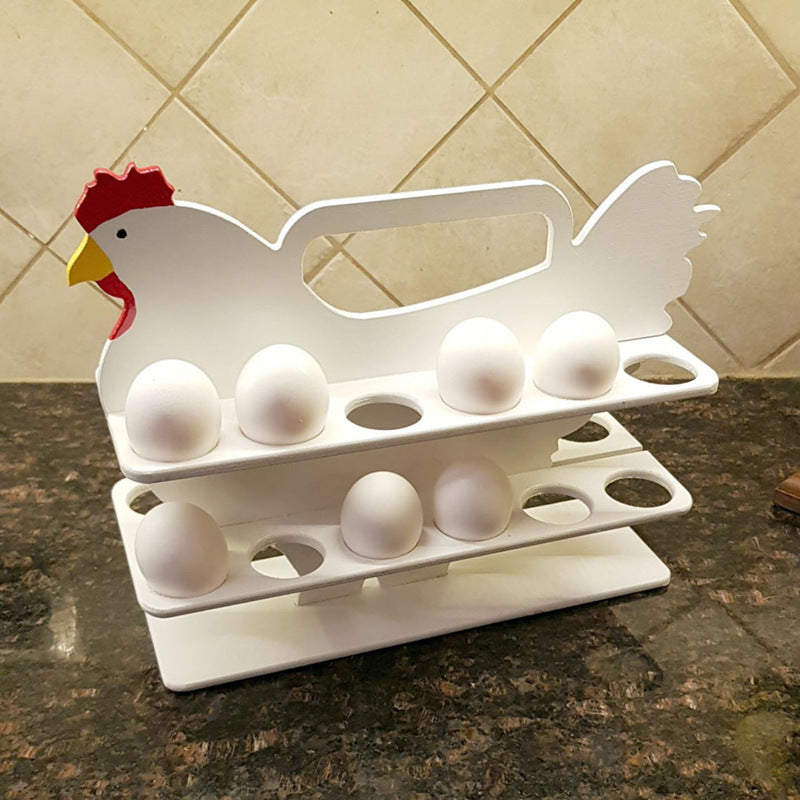 12 Cells Chicken Shape Egg Shelf Portable Wooden Case Organizer Egg Protect Container Box Kitchen Storage Accessories