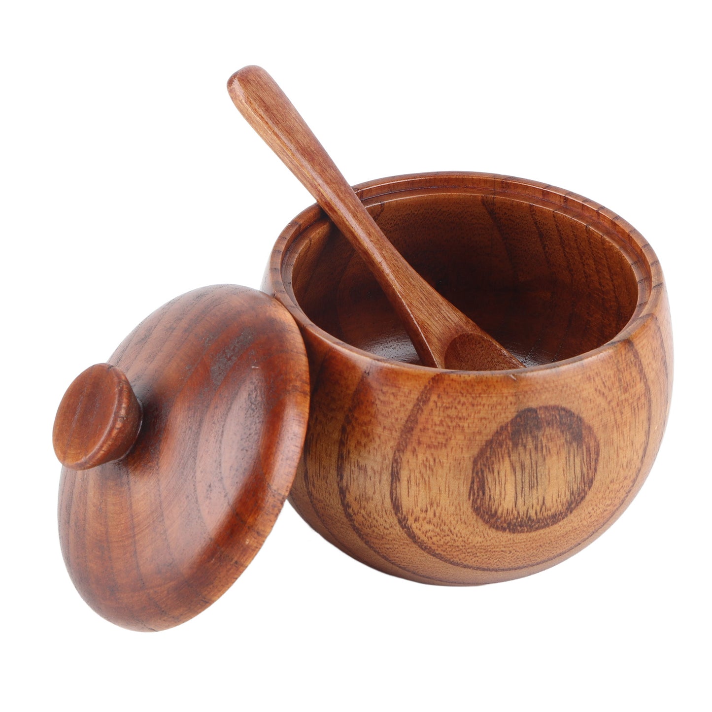 1Pc Solid Wood Spice Jar Seasoning Pot Sugar Bowl with Spoon and Lid for Kitchen Tool