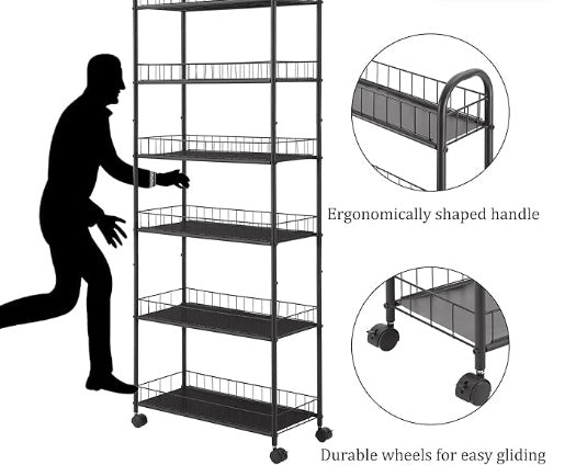 6-tier Storage Line Slim Shelves On Wheels