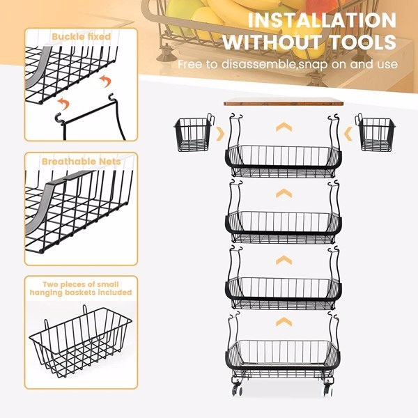 5-layer Fruit Basket, Used For Kitchen Organizer And Storage, Stackable Metal Wire Basket Vertical Cart, Prohibited Temu, Not Shipped On Weekends