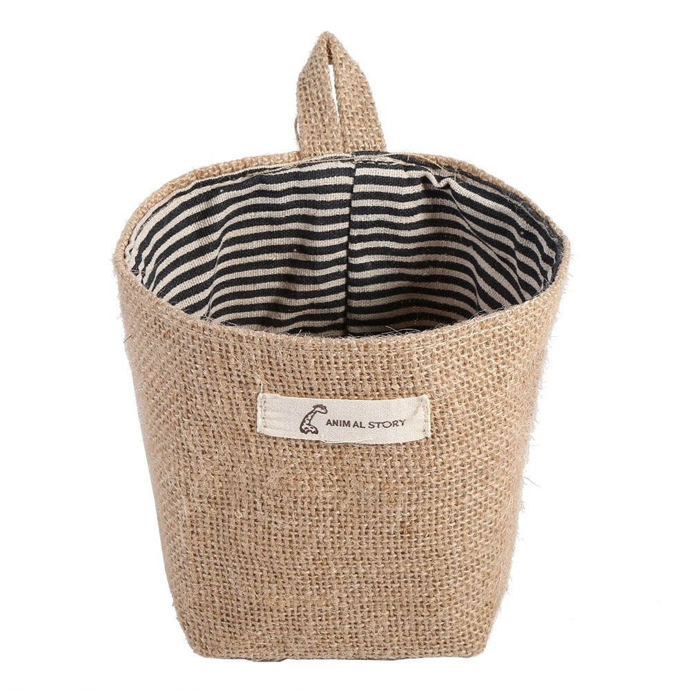 Cotton Linen Hamper Hanging Bag Home Gadget Storage Organizer Foldable Basket Blue Stripe