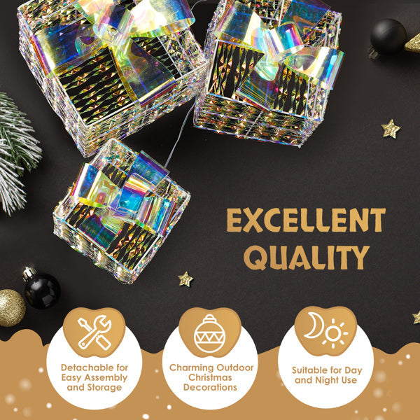 3pcs 7.5in-6.3in-5in Colorful Gift Box, Warm White Light, Iris, 4.5V 3.6W, Christmas Lighting Gift Box