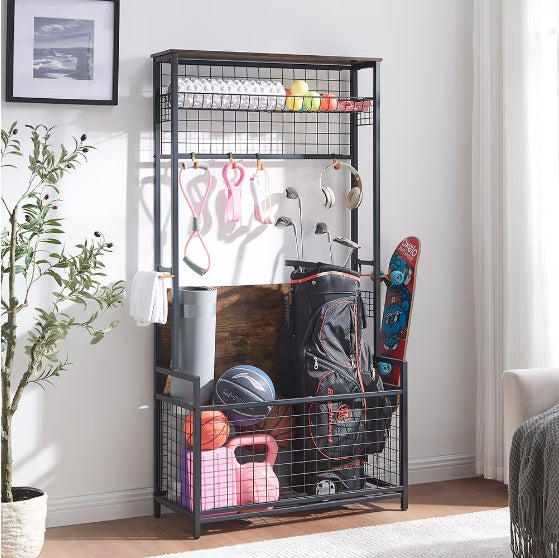 Garage Sports Equipment Storage Rack With Bench Storage Rack