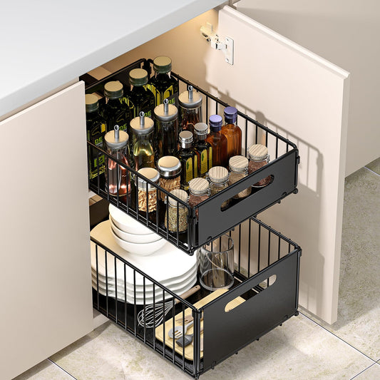 2 Pack Pull Out Cabinet Organizer Collapsible Closet Organizers and Storage
