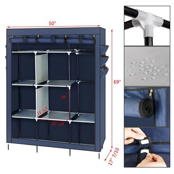 High Foot Canvas Free Side Fabric Wardrobe In Dark Blue