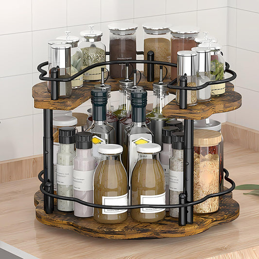 Lazy Susan Organizer Spice Rack 2 Tier Spinning Spice Rack with Stable Carous...