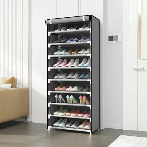 Shoe Rack 10 Layers 9 Shelf Shoes Standing Cabinet Storage Organizer Dustproof